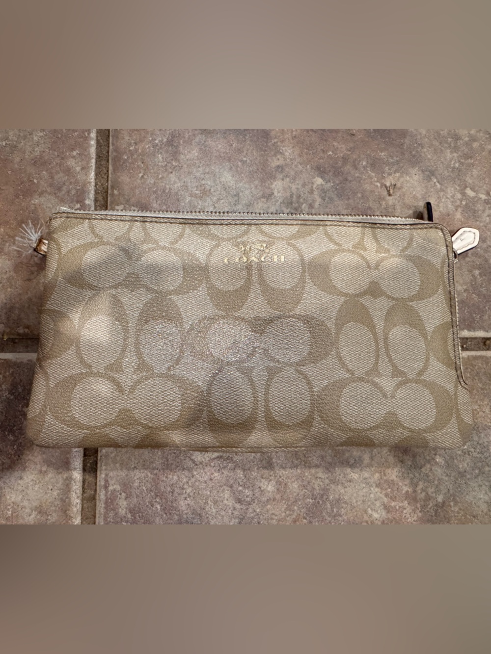 Coach Signature Canvas Double Zip Wallet in Beige